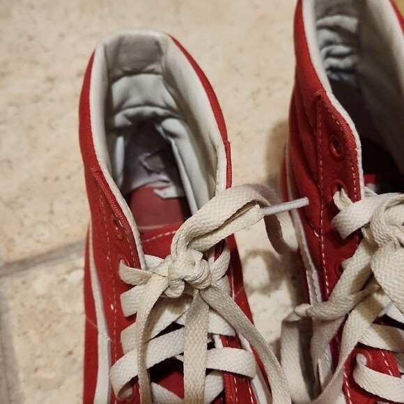 Vans Old Skool Hi Top Red Skater Shoes  Size Men's 6.5 Women's 8 - Picture 7 of 11